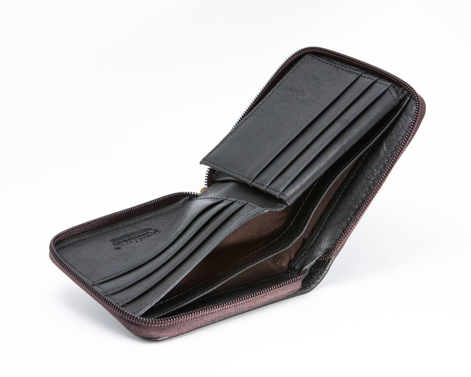 POLOMANN Genuine Cowhide Leather BiFold Zip Wallet 1003 Series Design C